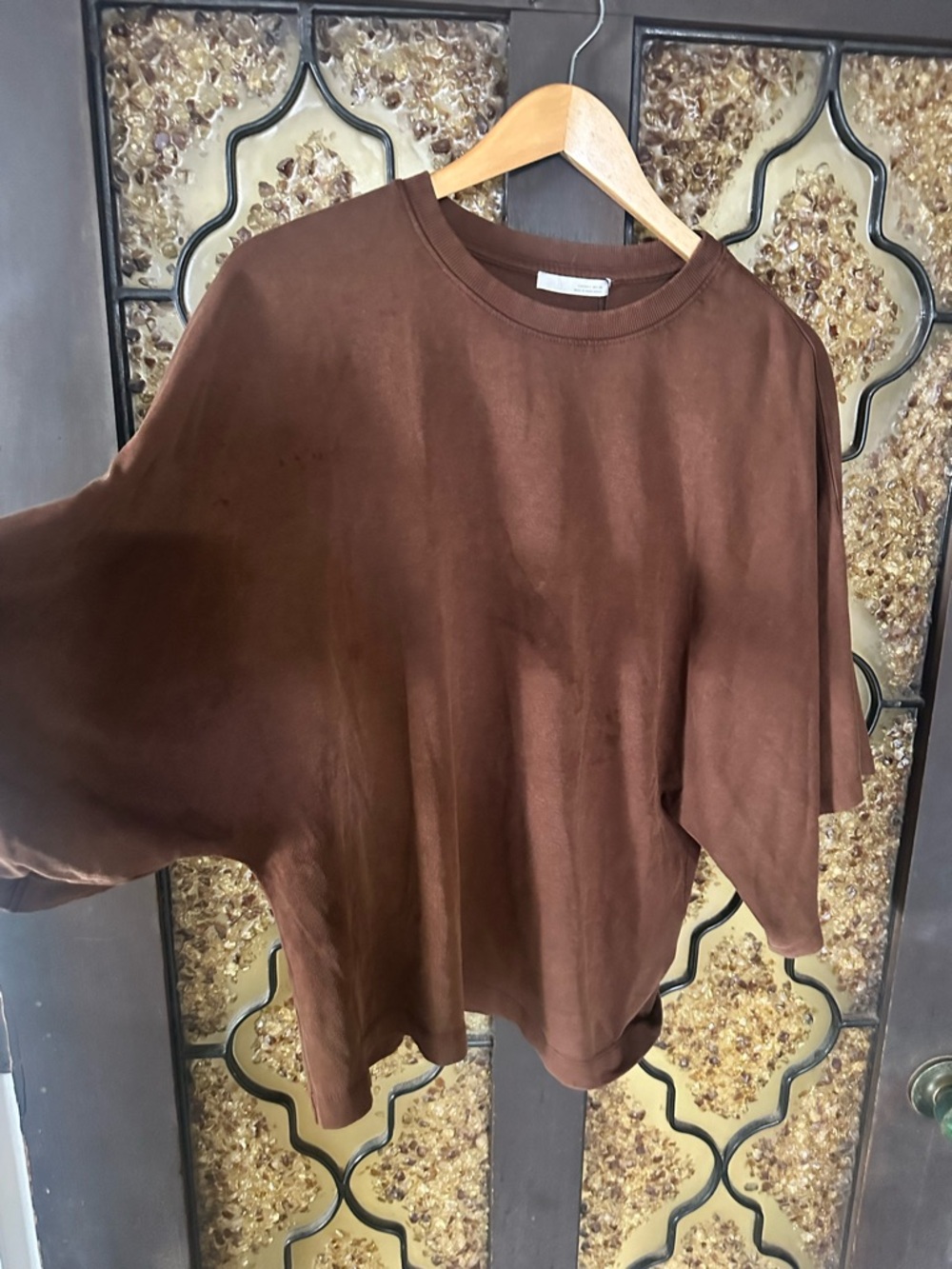 Zara Brown Short-Sleeve batwing Crewneck Top